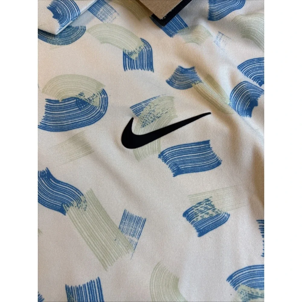 NIKE Tour Dri-Fit Men's Golf Polo Micro Print  Cream/blue‎  XXL NEW
